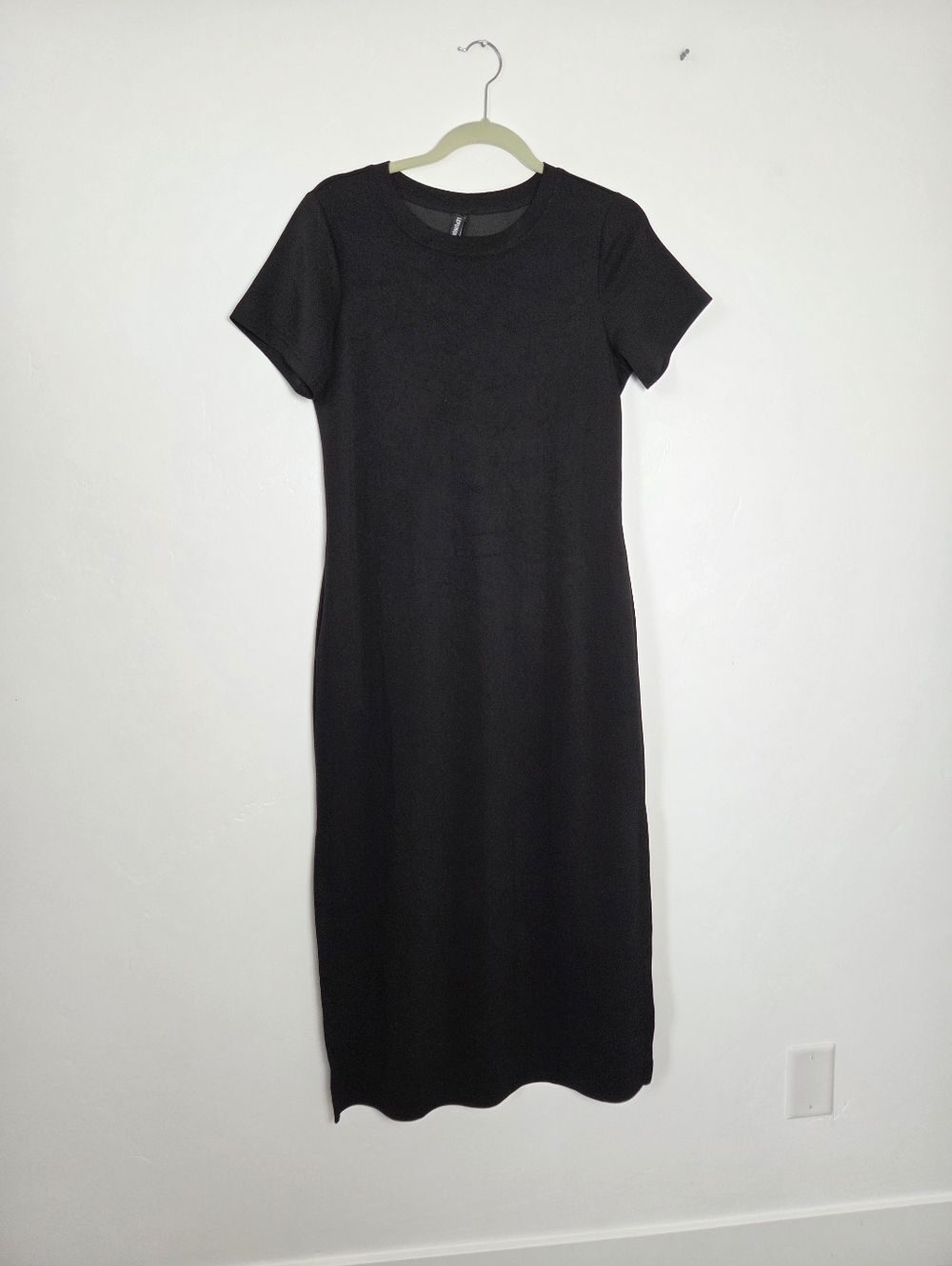 Lepunuo Black T-shirt Dress Super Soft Pockets Comfy Side Slits Casual Basic M